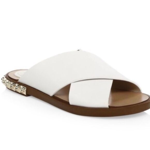Stuart Weitzman White Sandals with Gold Accents - Picture 10 of 14